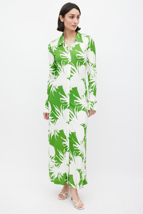 Oscar de la Renta Green & White Pineapple Print Dress