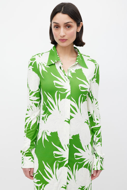 Oscar de la Renta Green & White Pineapple Print Dress