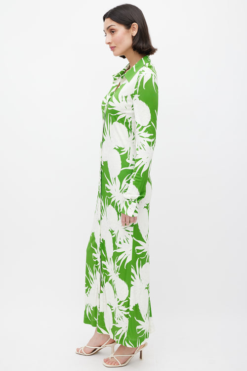 Oscar de la Renta Green & White Pineapple Print Dress