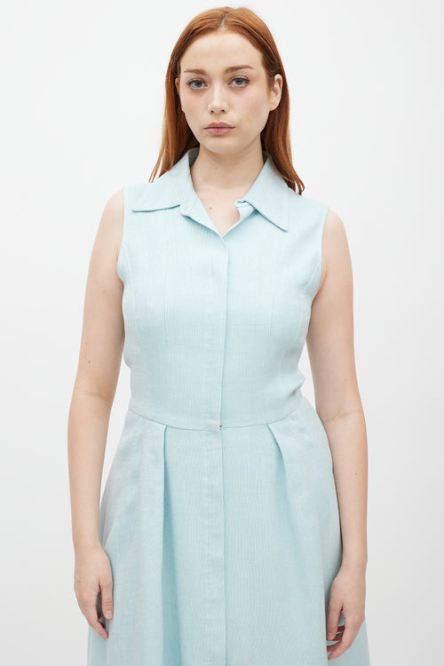 Oscar de la Renta Light Blue Silk & Linen A-Line Dress