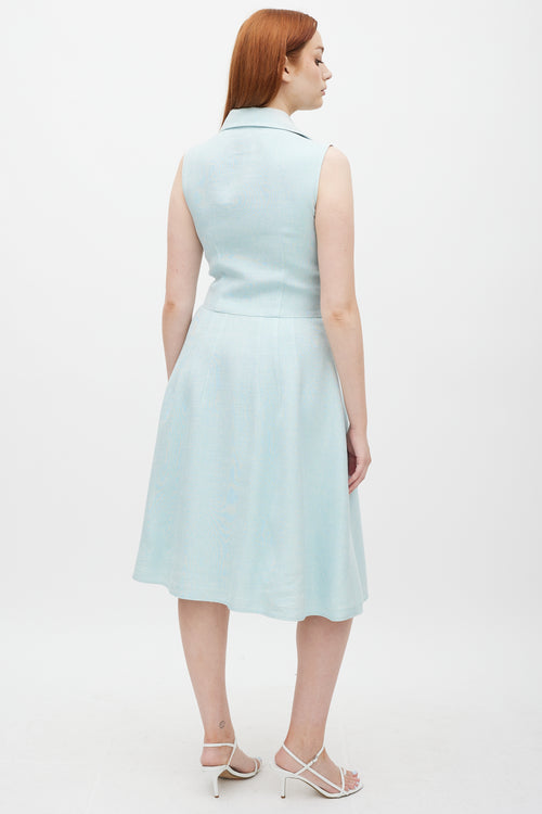 Oscar de la Renta Light Blue Silk & Linen A-Line Dress