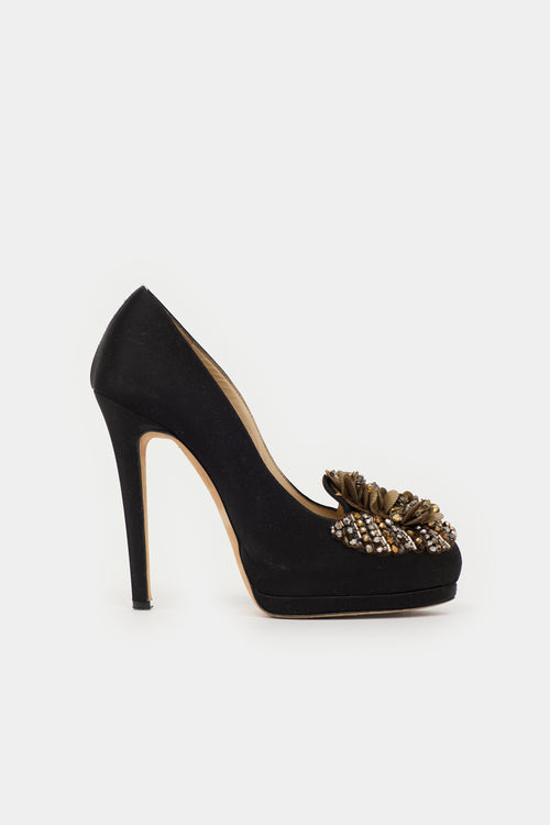 Oscar de la Renta Satin & Multi Beaded Embellished  Pump