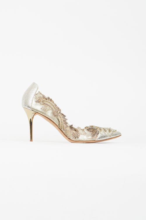 Oscar de la Renta Gold & Silver Pointed Toe Pump