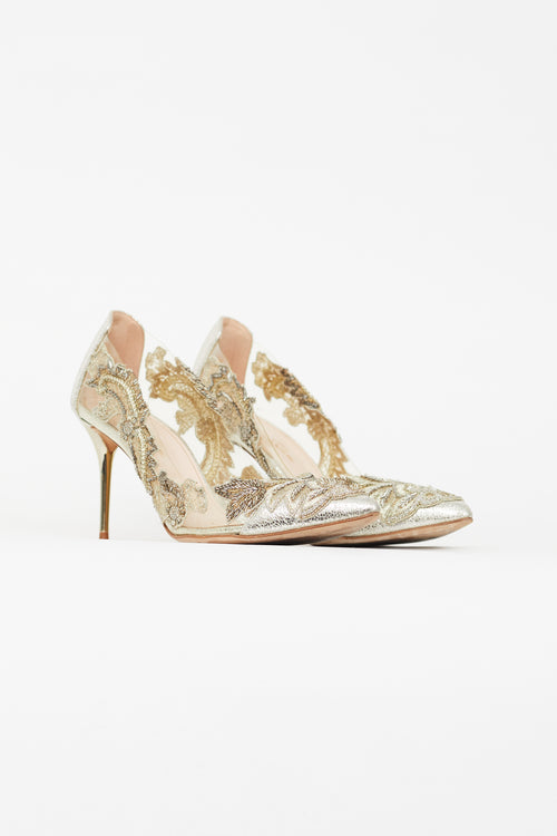 Oscar de la Renta Gold & Silver Pointed Toe Pump