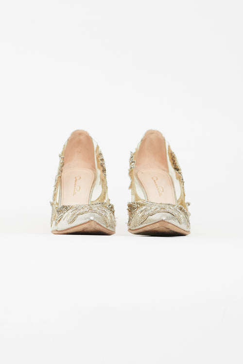 Oscar de la Renta Gold & Silver Pointed Toe Pump