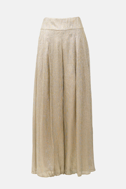 Oscar de la Renta Metallic Plisse Wide Leg Pant