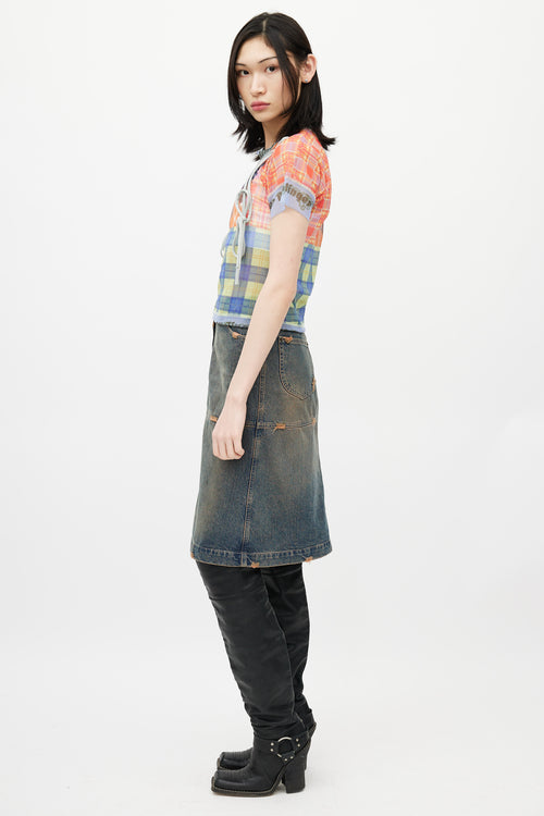 Ottolinger Blue & Multicolour Plaid Mesh Top