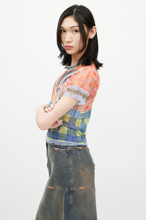Ottolinger Blue & Multicolour Plaid Mesh Top