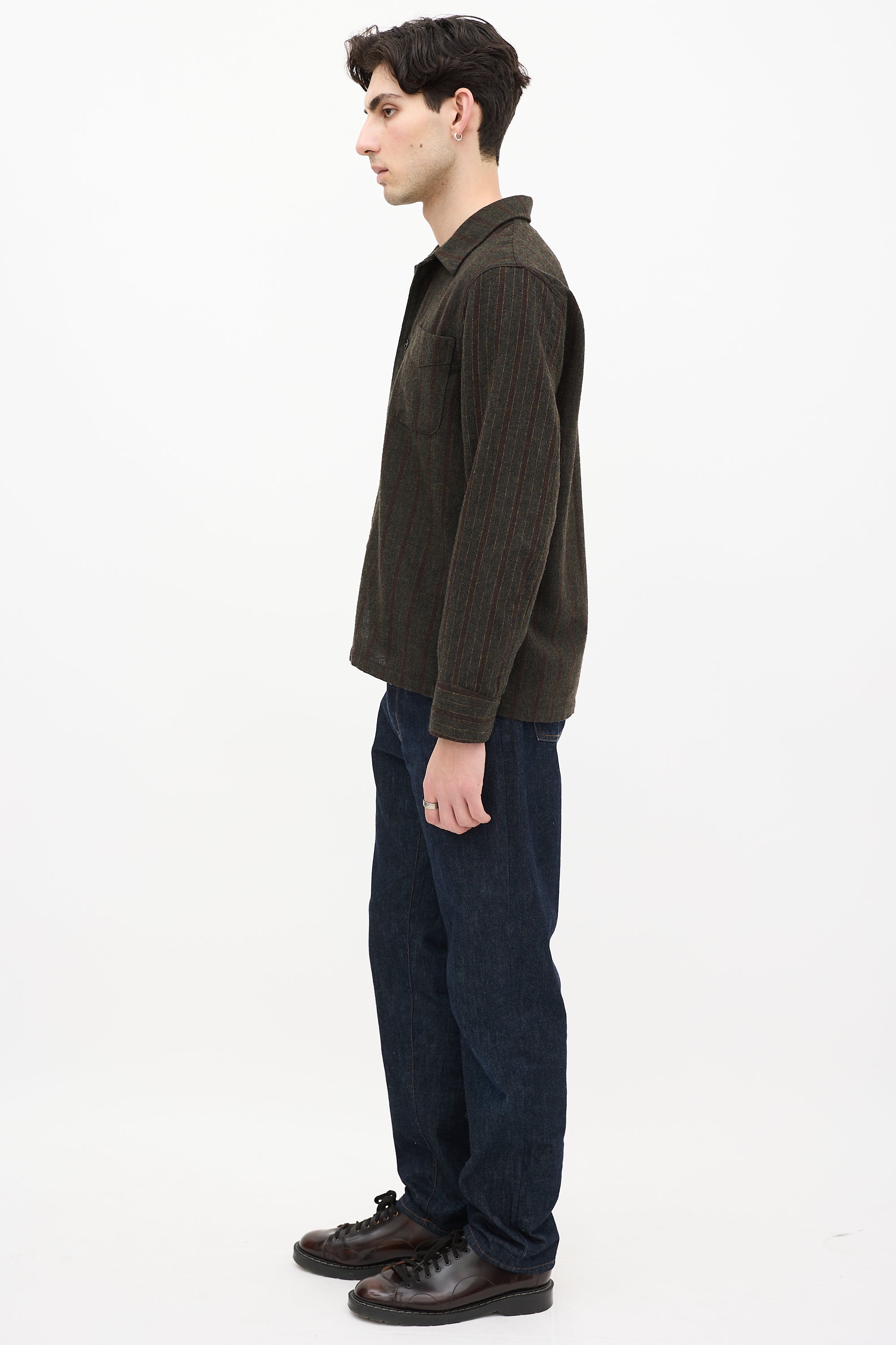 Our Legacy Green & Brown Wool Striped Box Shirt