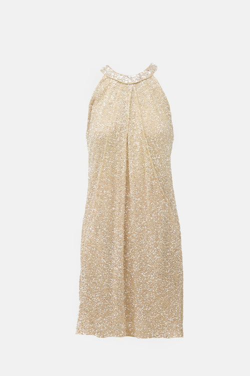 Pamella Roland Silk Sequin Halter Dress