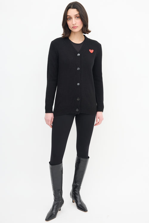 Comme des Garçons Play Black & Red Heart Logo Cardigan