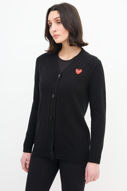 Comme des Garçons Play Black & Red Heart Logo Cardigan