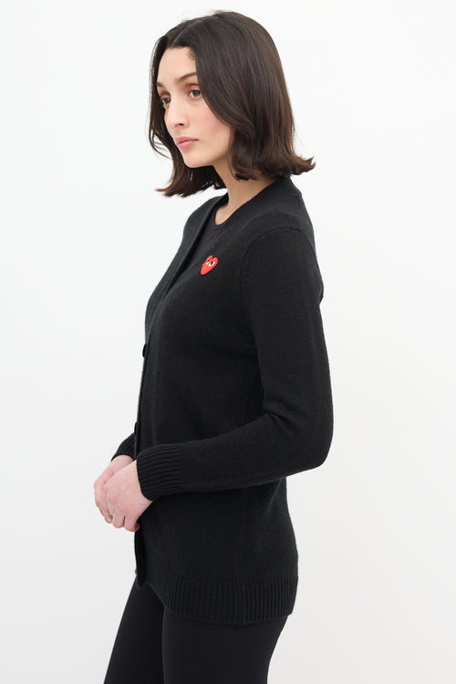 Comme des Garçons Play Black & Red Heart Logo Cardigan