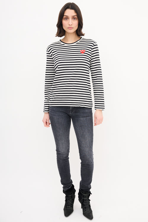 Comme des Garçons Play Black & White Striped Logo T-Shirt