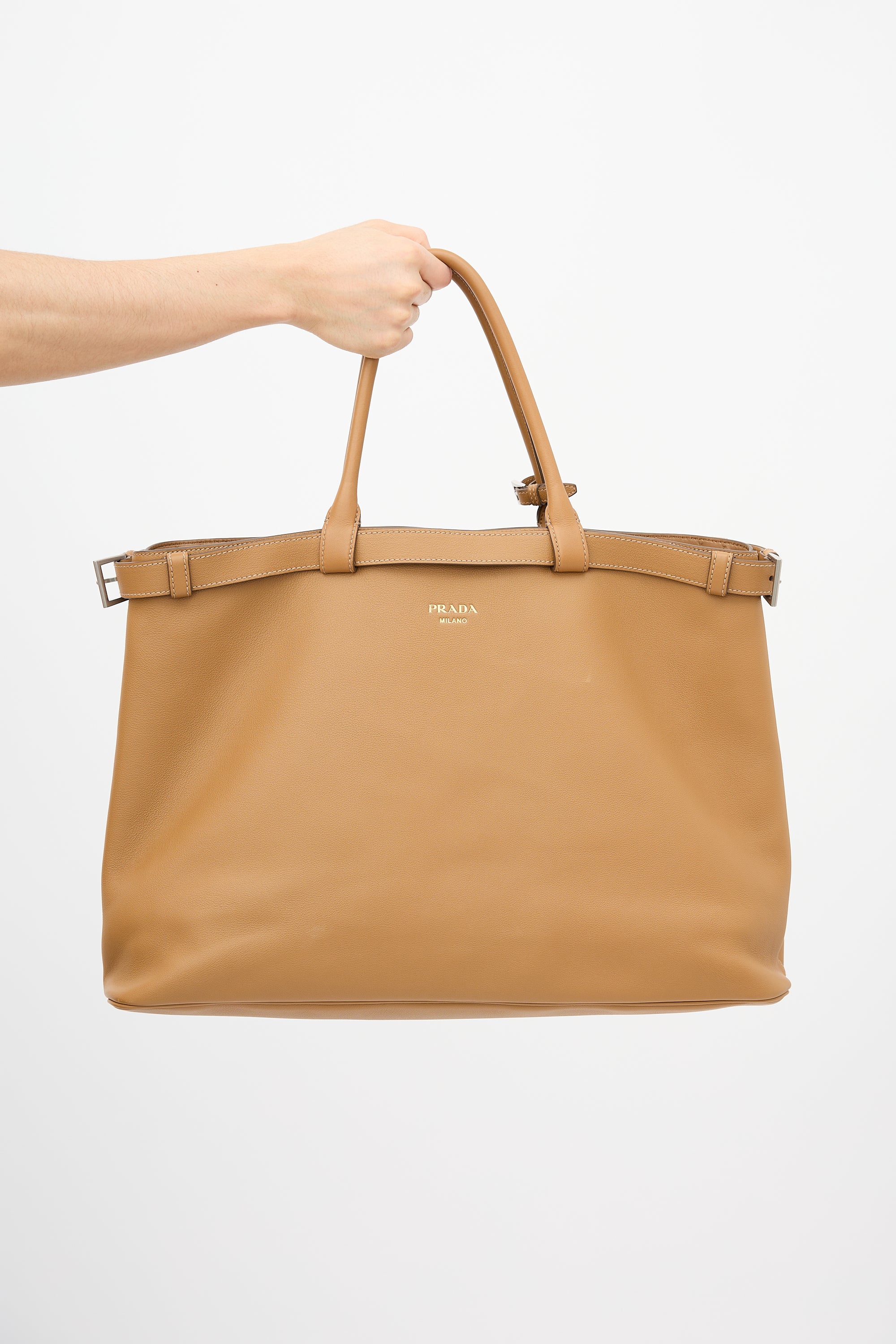 Prada Leather Double Belt Tote Bag