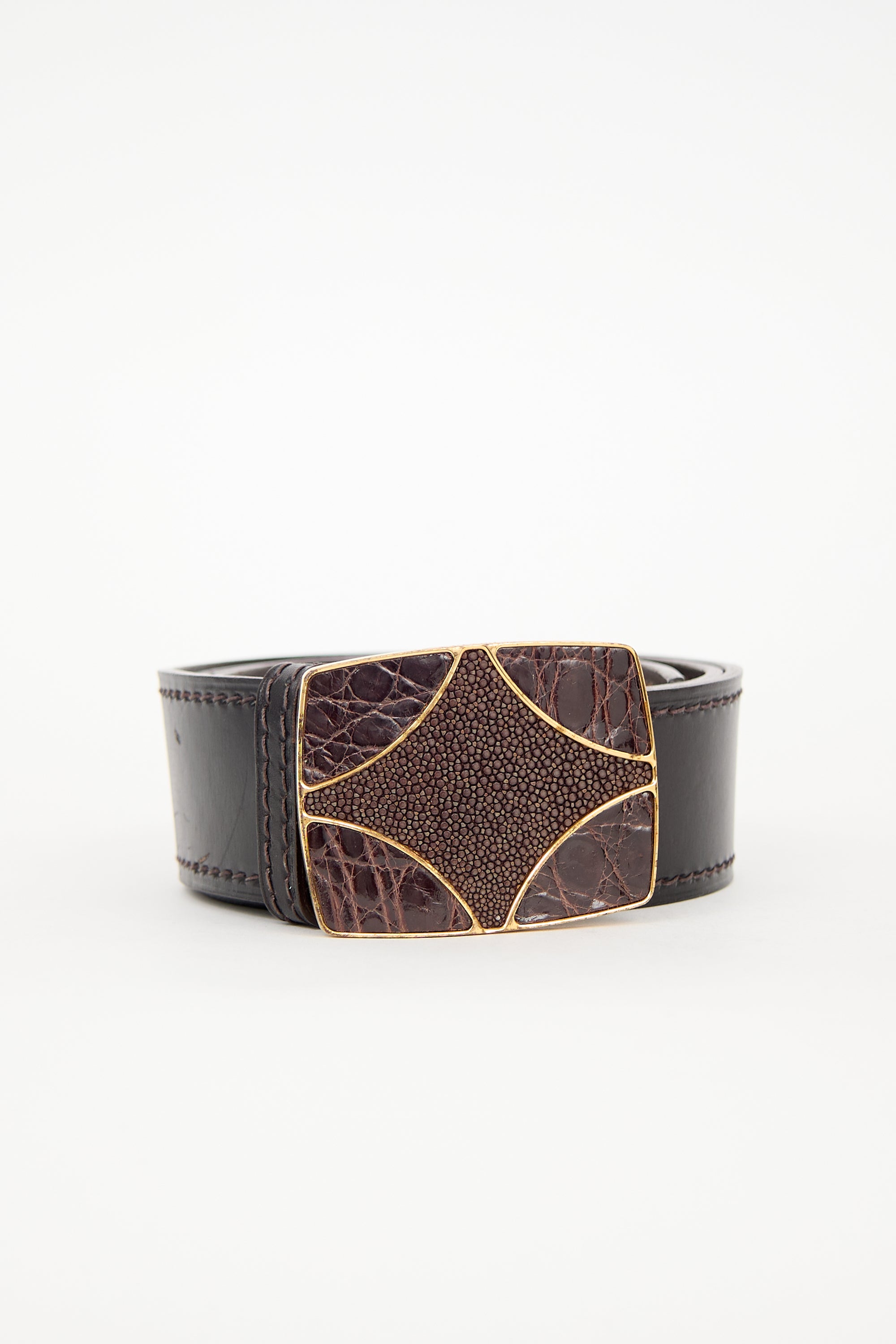 Prada Vintage Leather Geometric Buckle Belt
