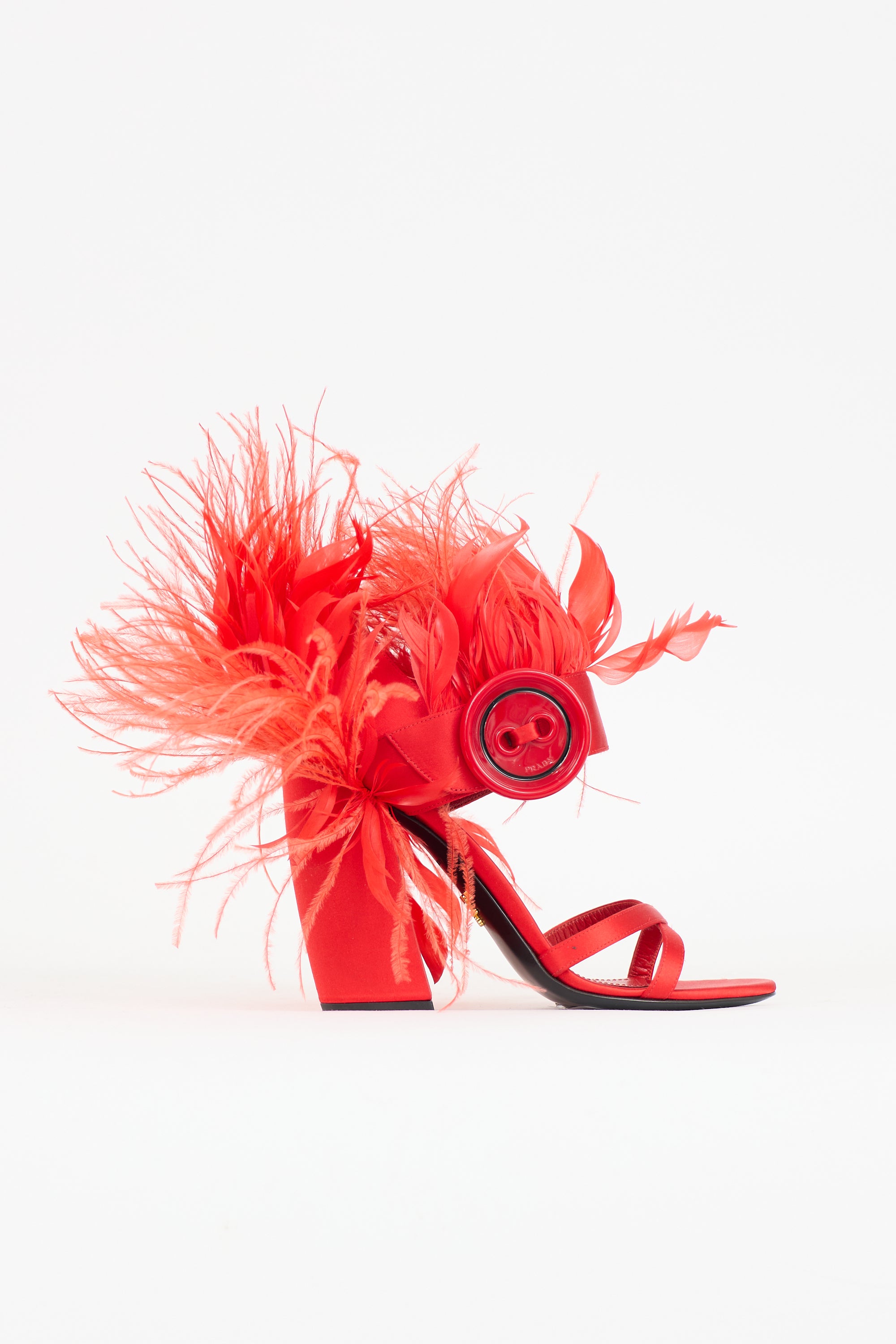 Prada Satin Feather Button Heel