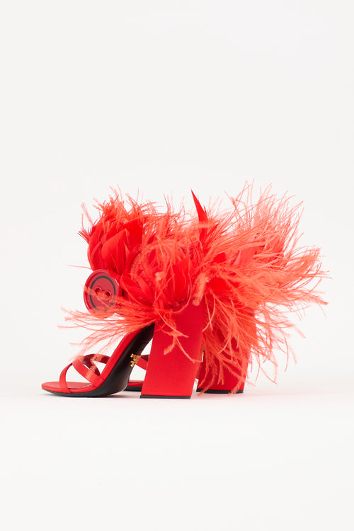 Prada Satin Feather Button Heel