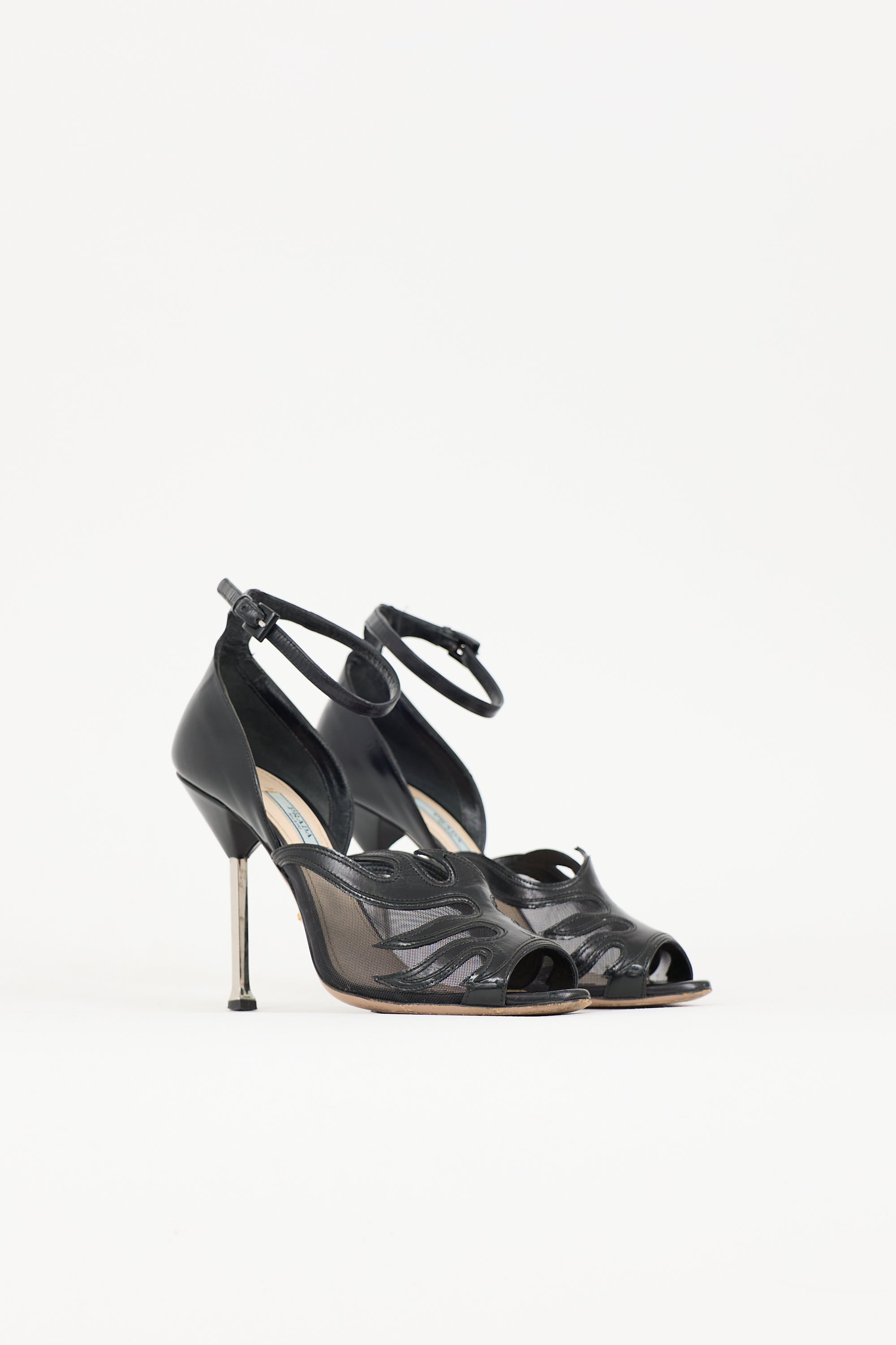 Prada Leather & Mesh Flame Heel