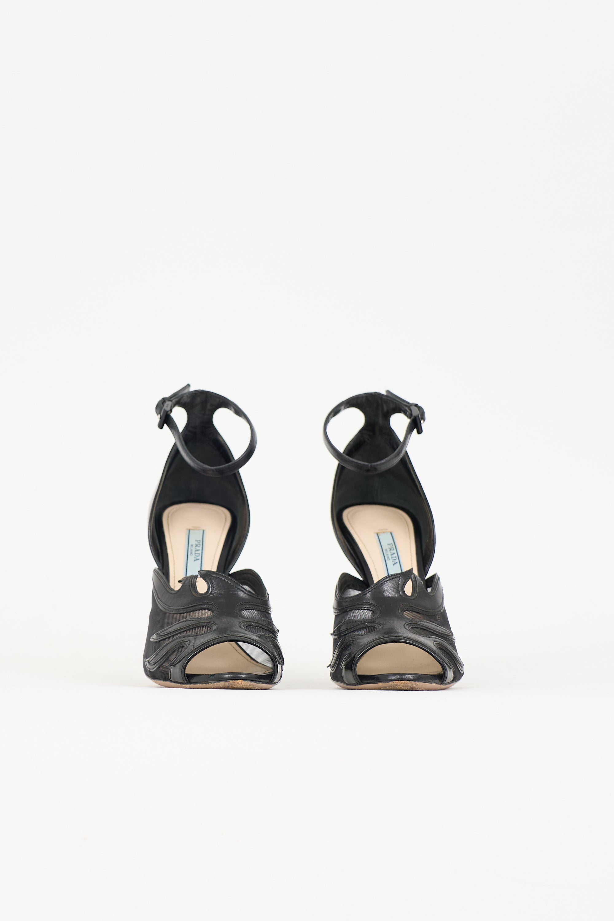 Prada Leather & Mesh Flame Heel