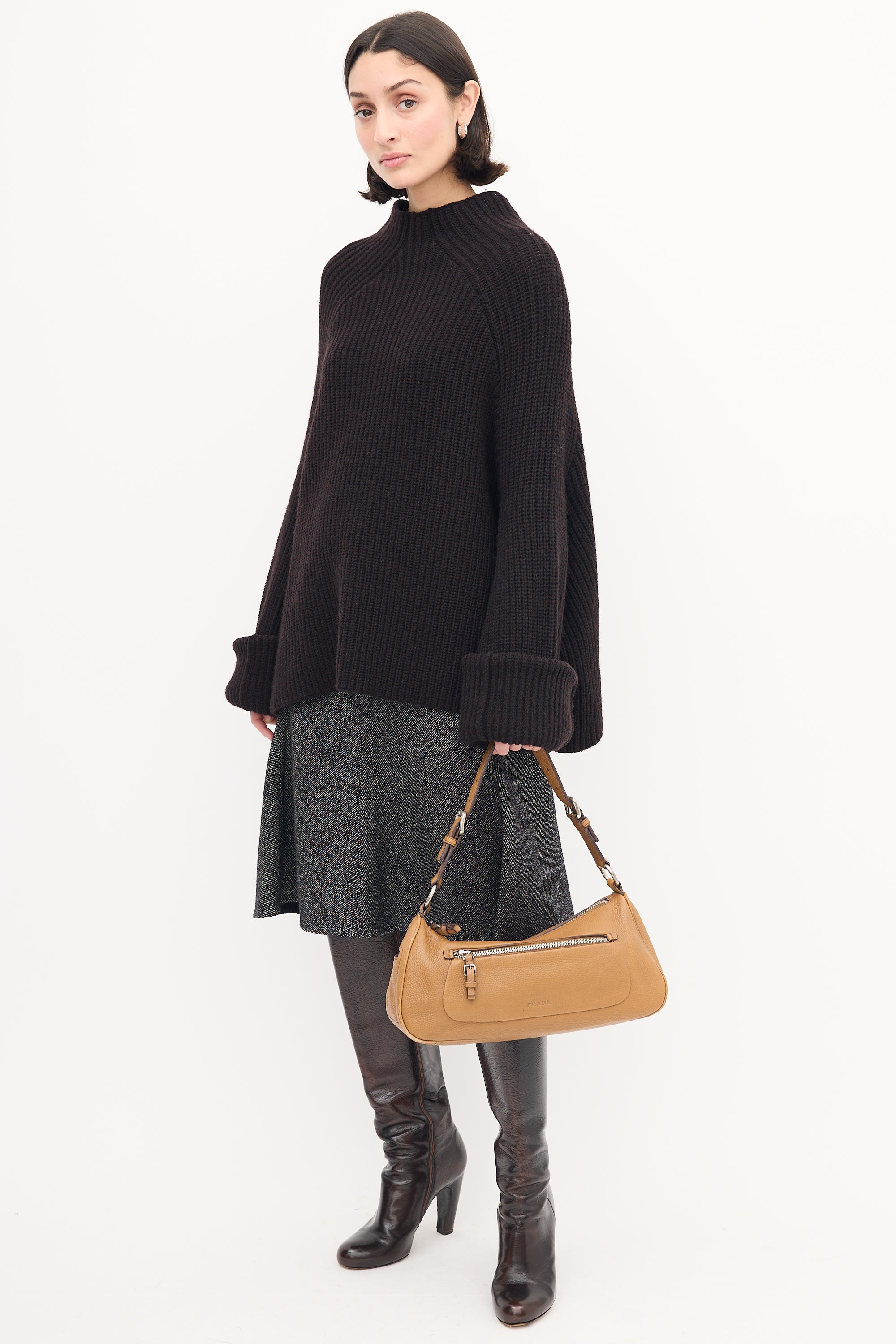 Prada Brown Leather Buckled Shoulder Bag
