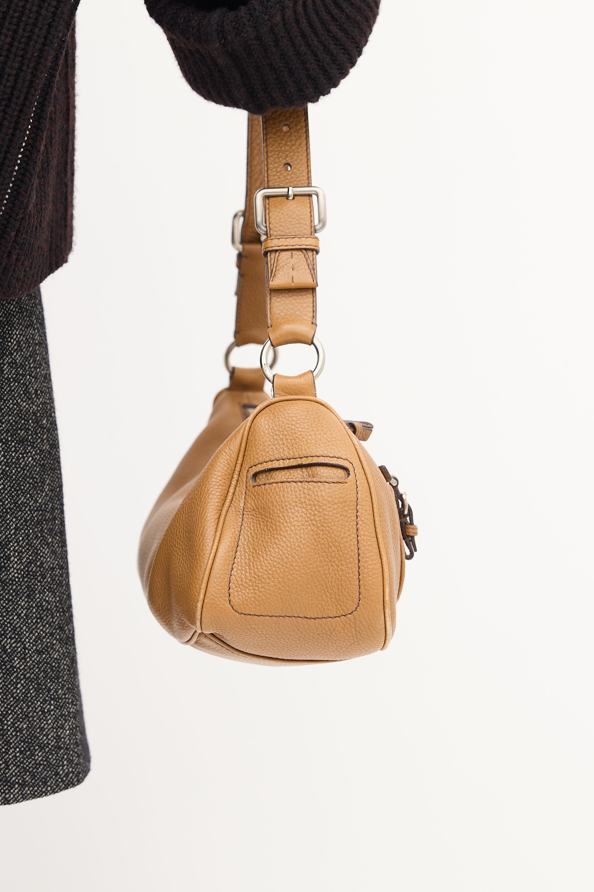 Prada Brown Leather Buckled Shoulder Bag