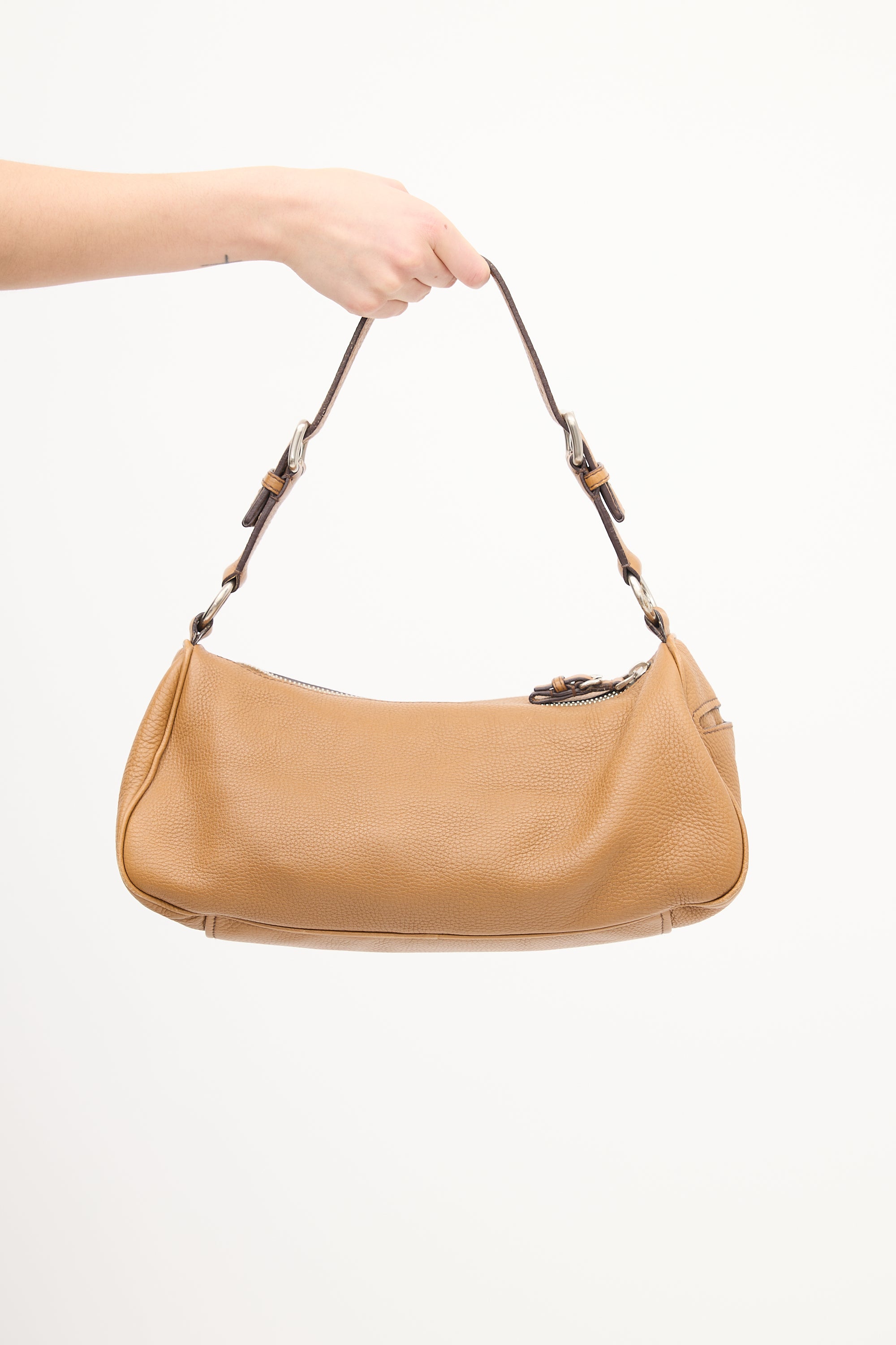 Prada Brown Leather Buckled Shoulder Bag