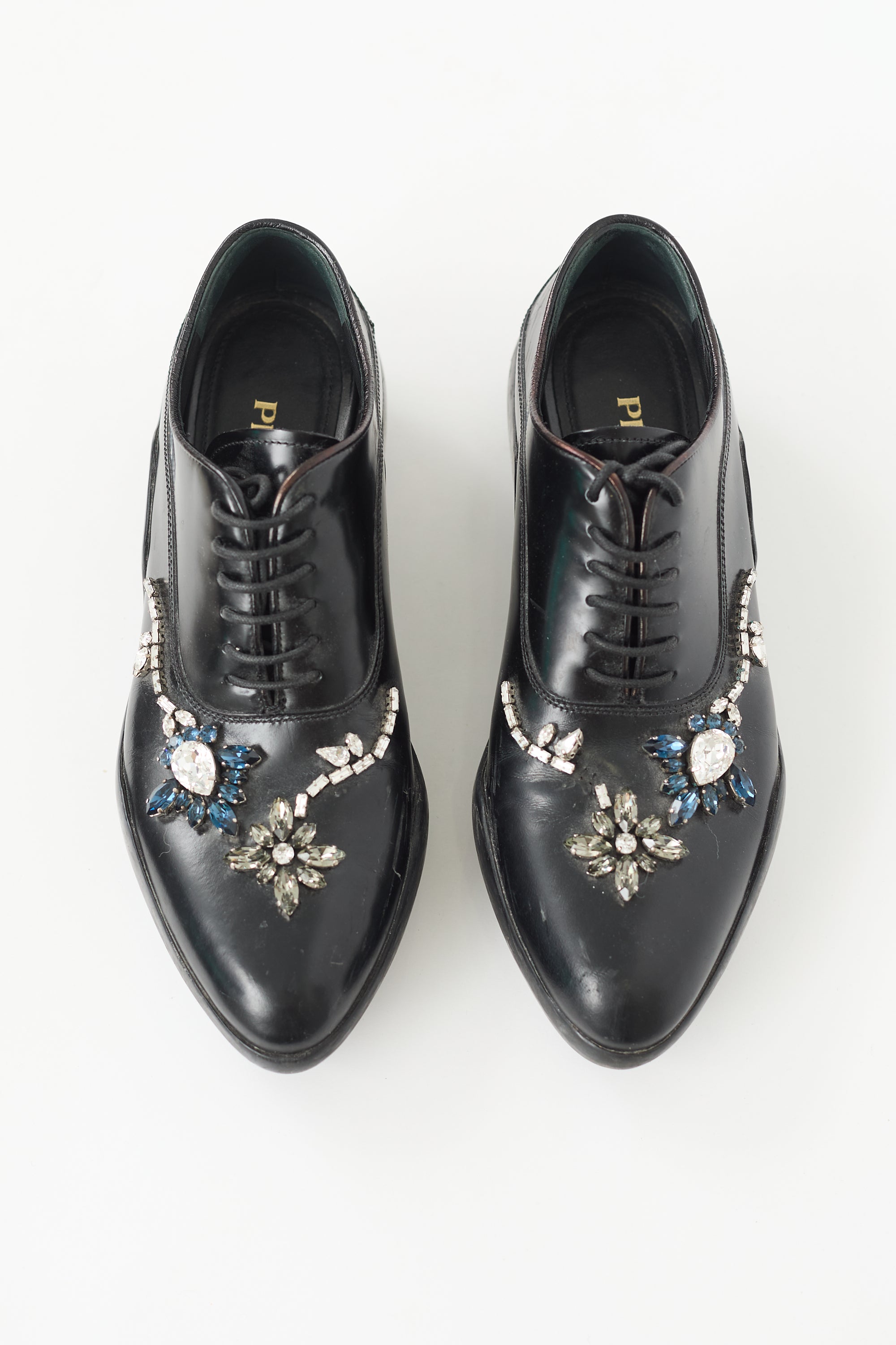 Prada Leather Crystal Embellished Oxford