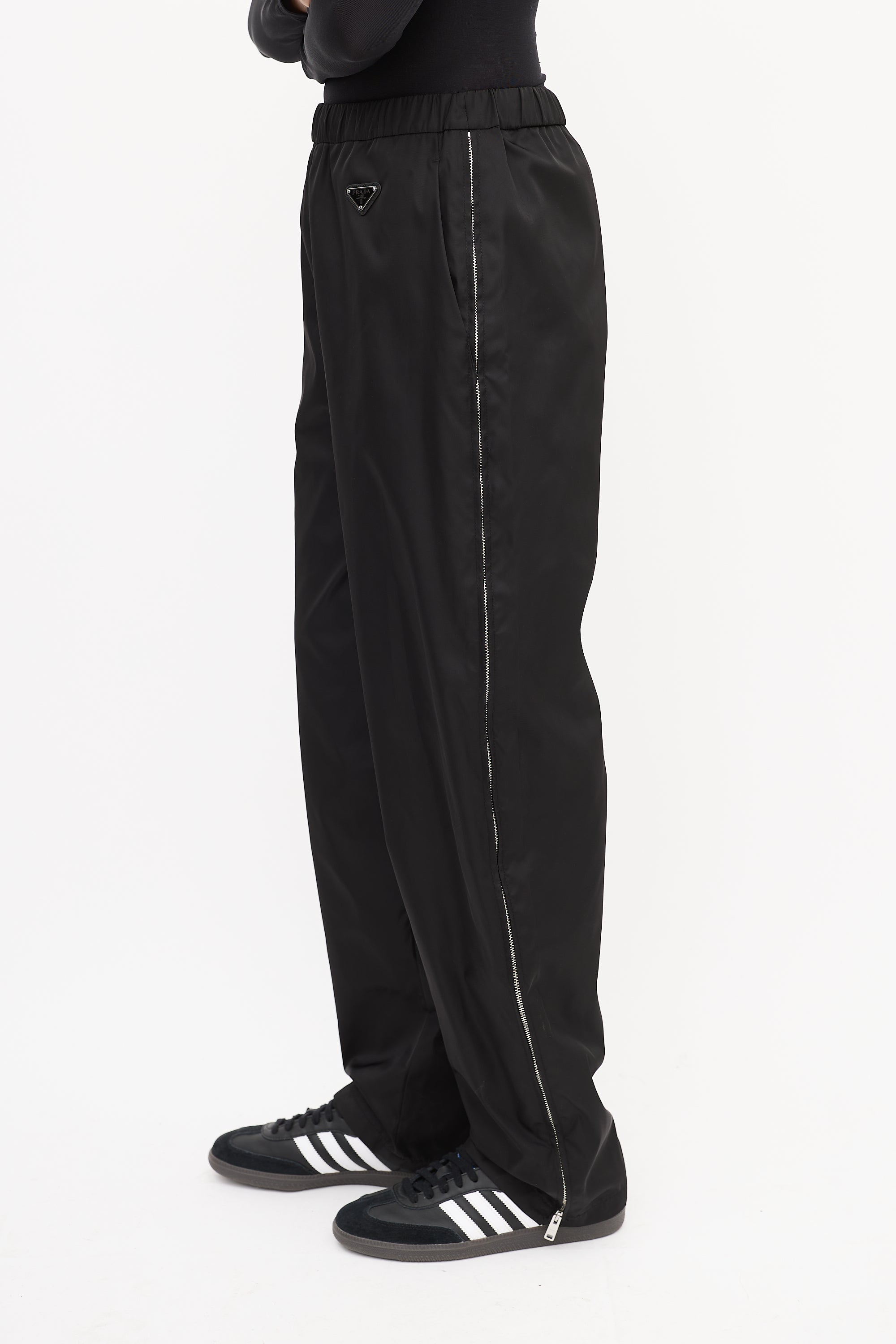 Prada Black Nylon Triangle Logo Track Pant
