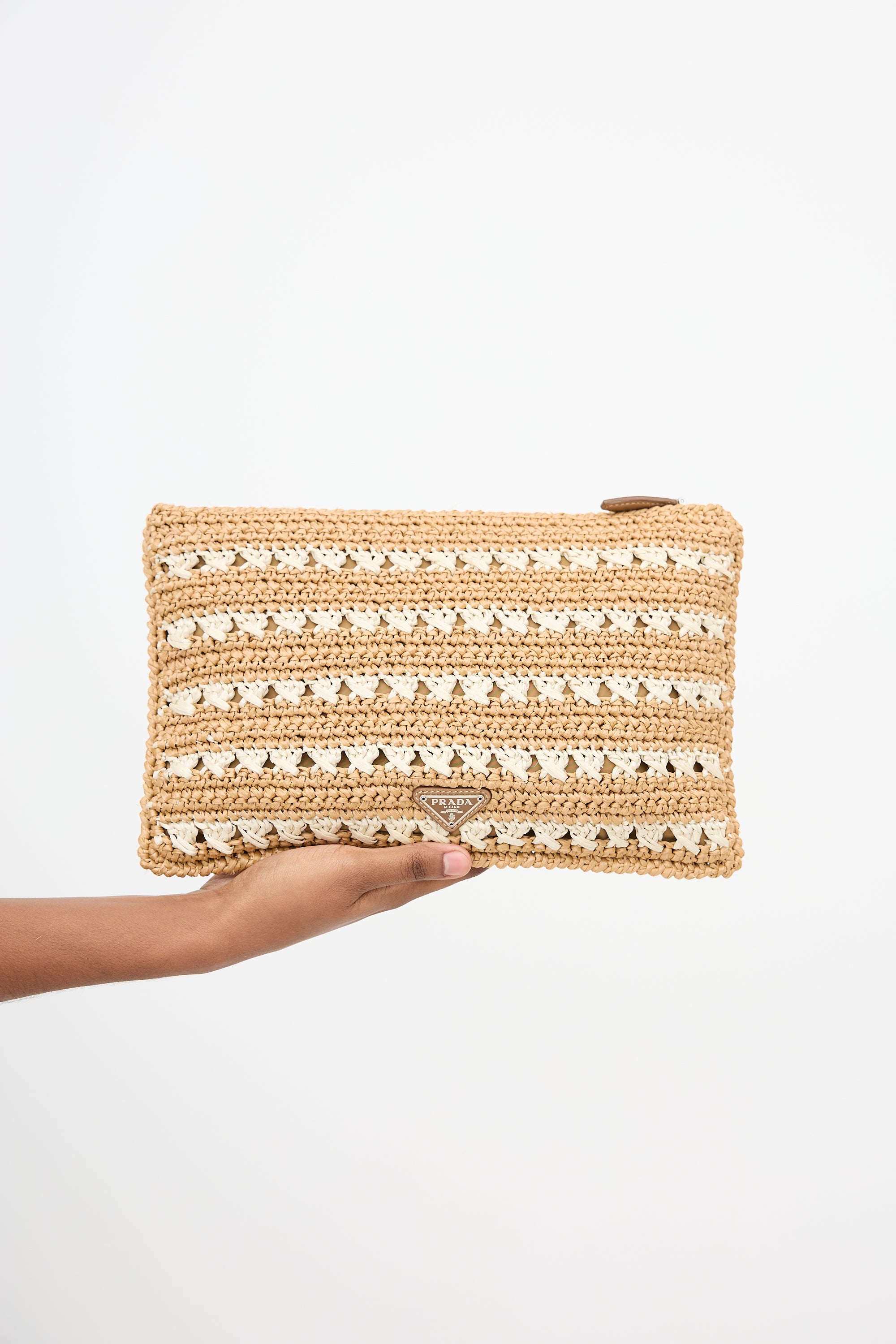 Prada Raffia Stripe Clutch