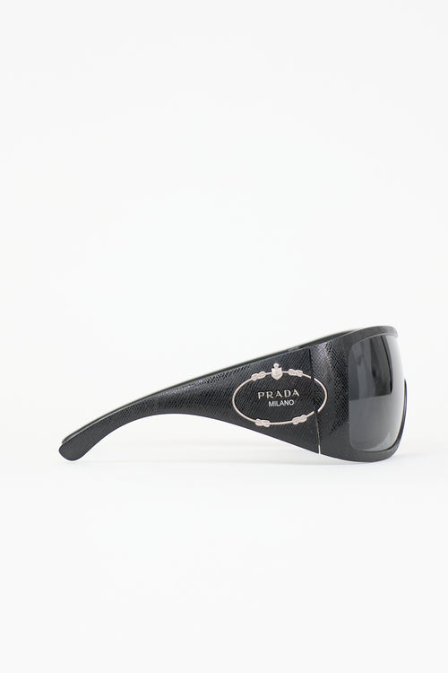 Saffiano Leather Shield Sunglasses