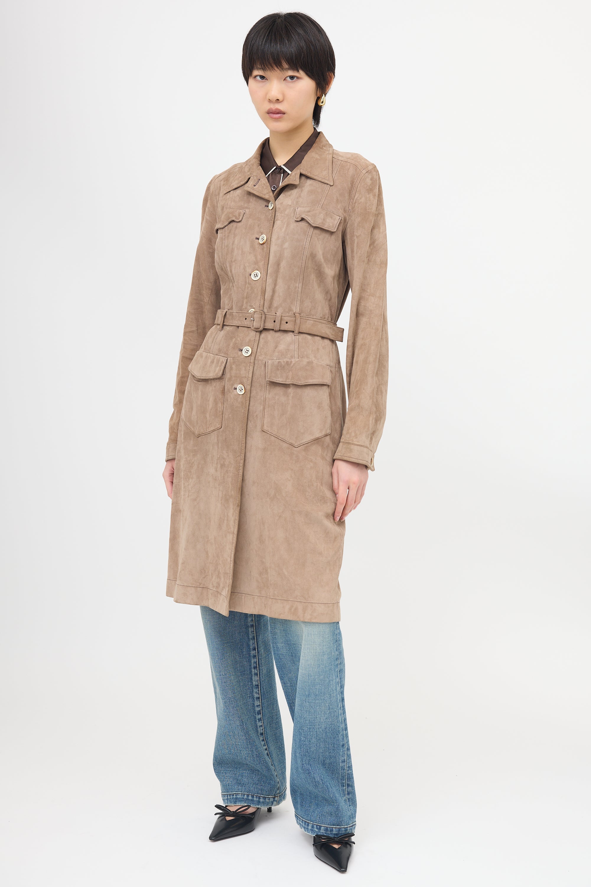 Prada 2007 Suede Belted Coat
