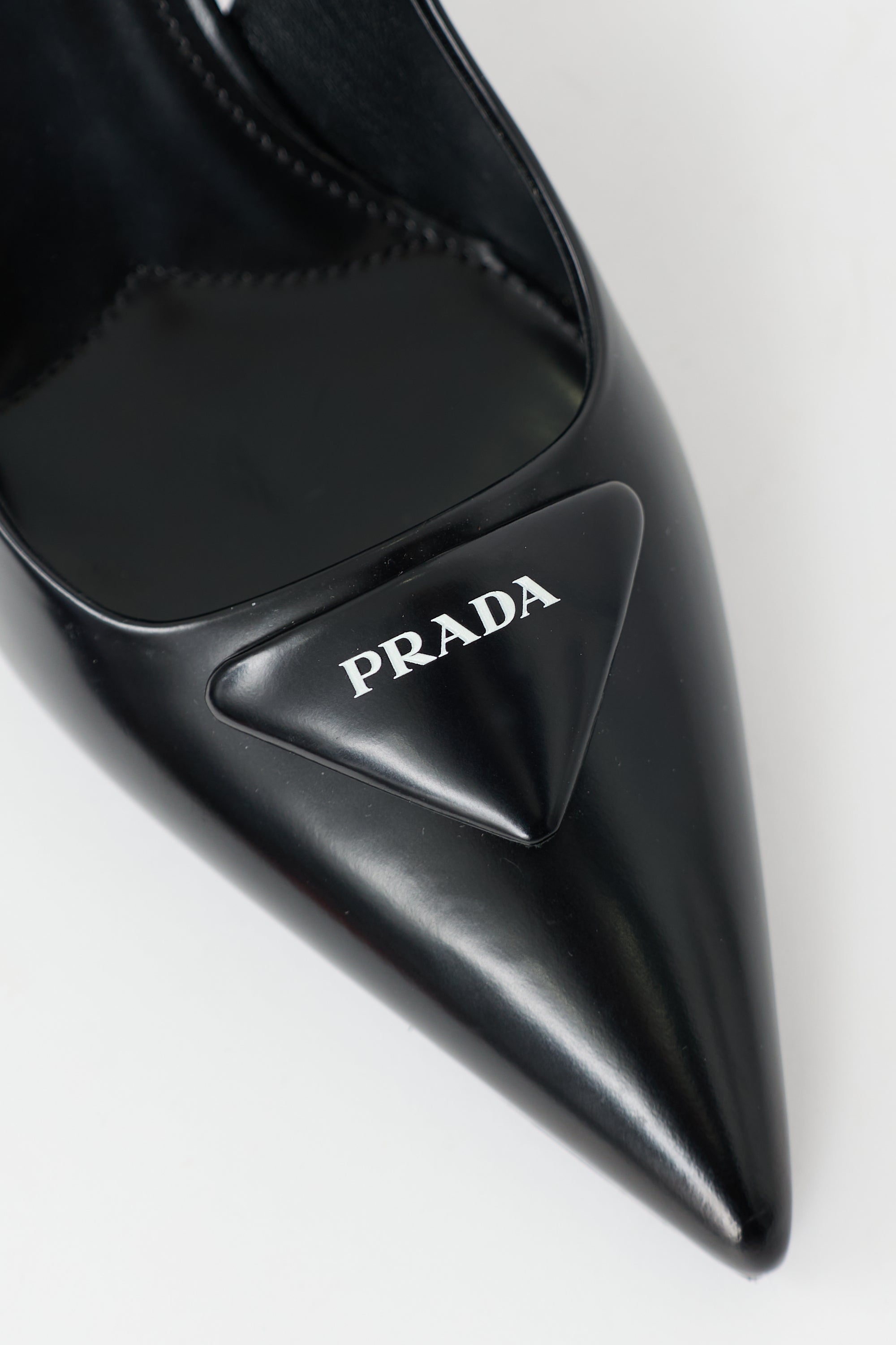 Prada Leather Triangle Slingback Heel