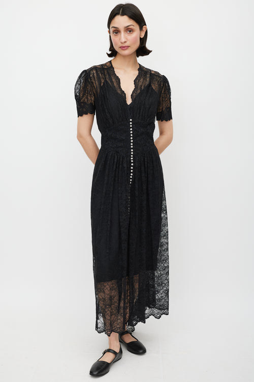 Rabanne Black & Silver Gathered Lace Jewel Dress