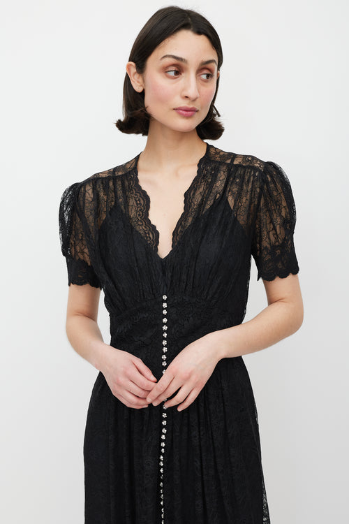 Rabanne Black & Silver Gathered Lace Jewel Dress