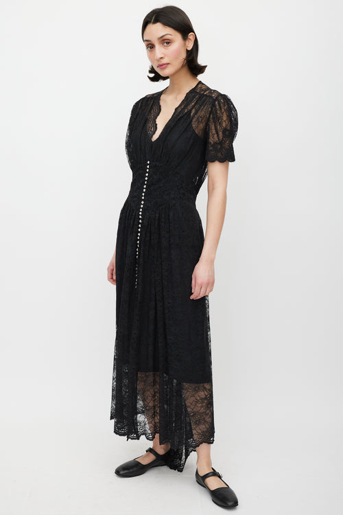 Rabanne Black & Silver Gathered Lace Jewel Dress