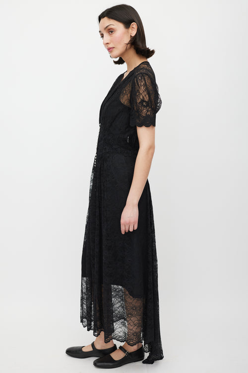 Rabanne Black & Silver Gathered Lace Jewel Dress