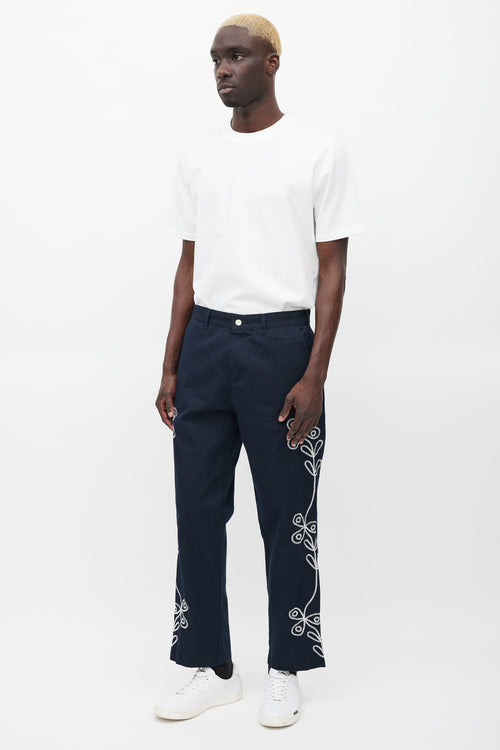 Palace Navy & White Floral Embroidered Pant