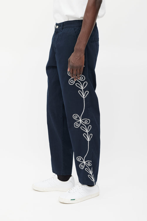 Palace Navy & White Floral Embroidered Pant