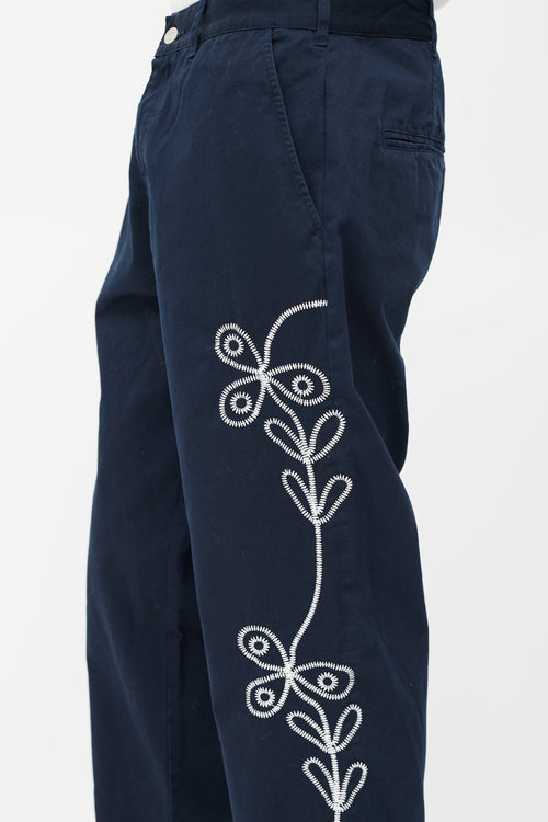 Palace Navy & White Floral Embroidered Pant