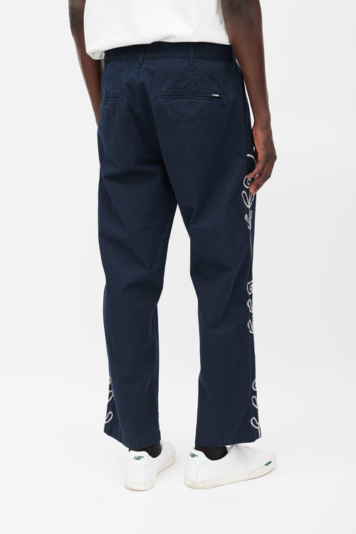 Palace Navy & White Floral Embroidered Pant