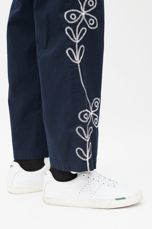Palace Navy & White Floral Embroidered Pant