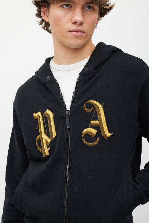 Palm Angels Black & Gold Embellished Logo Zip Hoodie