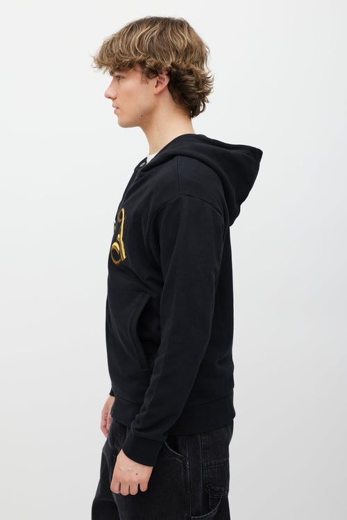 Palm Angels Black & Gold Embellished Logo Zip Hoodie