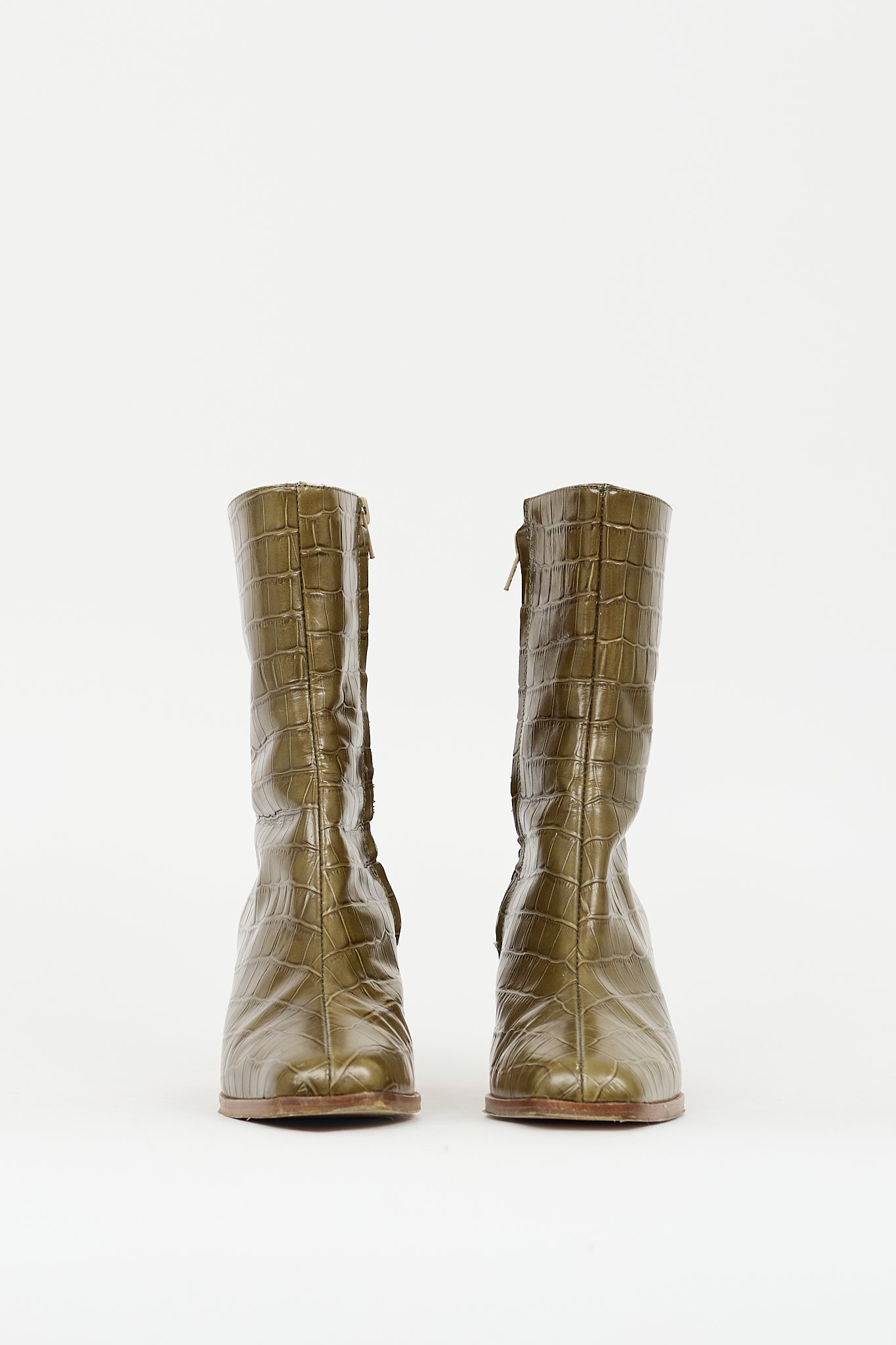 Paloma Wool Green Embossed Leather Ankle Boot