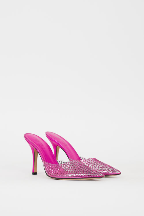 Paris Texas Fuchsia Rhinestone & PVC Hollywood Mule