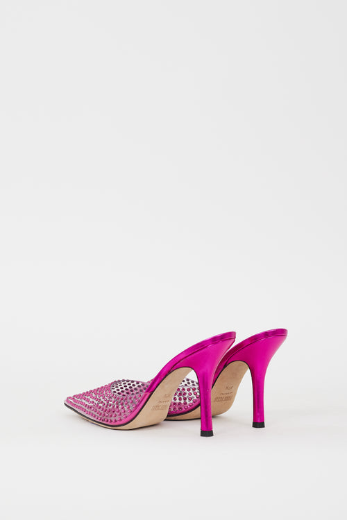 Paris Texas Fuchsia Rhinestone & PVC Hollywood Mule