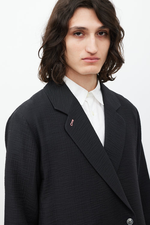 Paul Smith Black & Pink Trimmed Textured Cotton Coat