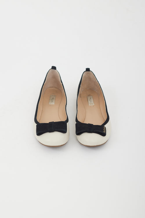 Paul Smith Beige Leather & Black Suede Bow Flat