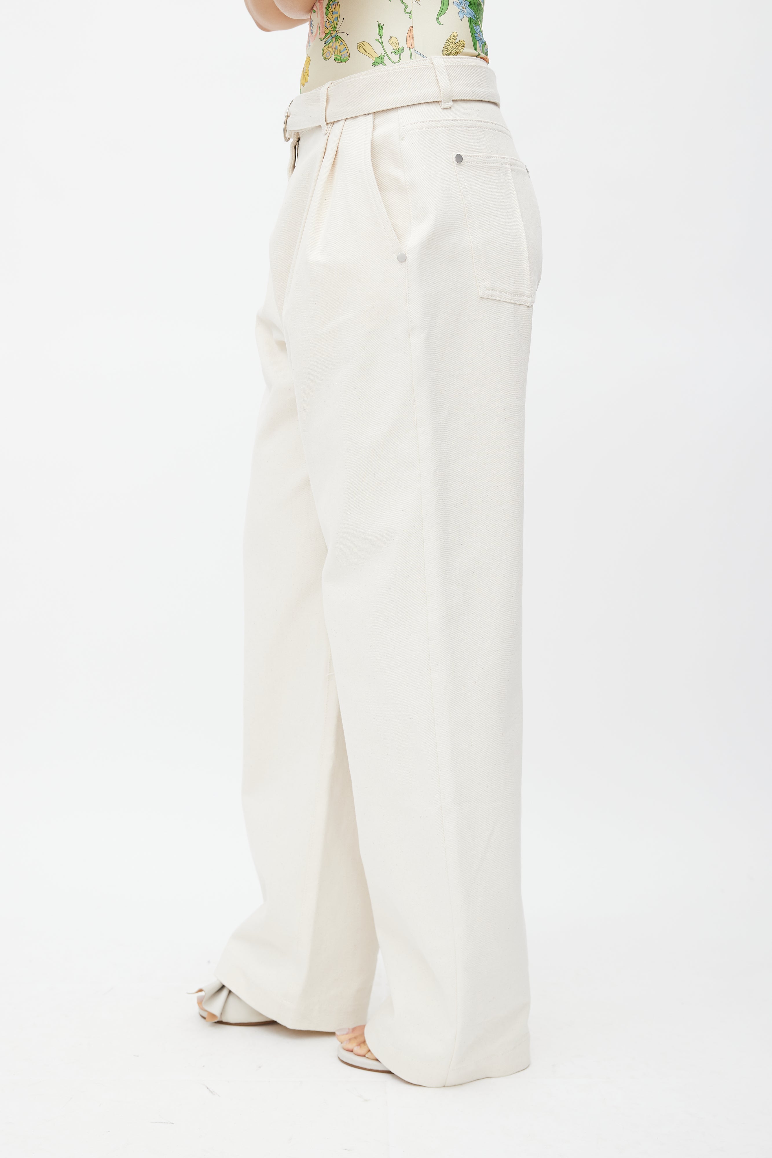 Peter Do Cream Wide Leg Belted Jeans